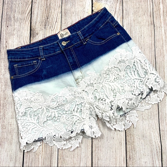 L&B Pants - L & B | Half Bleached Jean Shorts Lace Overlay